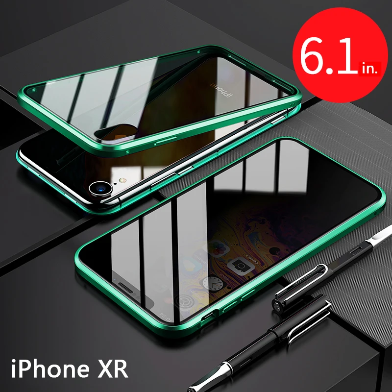 Магнитный адсорбционный металлический чехол для iPhone Xs Max XR X 10 чехол Роскошный надежное закаленное стекло полное покрытие для iPhone 7 8 Plus Coque