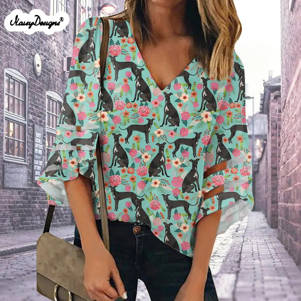 Noisydesign Женские топы и блузки Tunnic Blusas 2020 verano Flower серый с принтом собаки женская