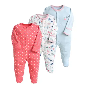

3pcs/lot Newborn Girl Cotton Footies one-piece Coverall Baby Girls Floral Dot Footies Infant Girls All Season Clothes 3m 6mGift