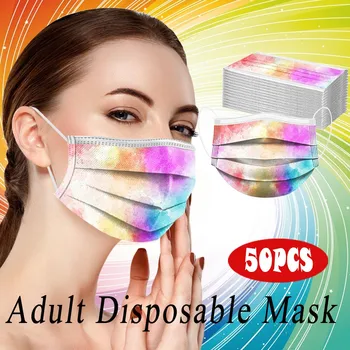 

50pcs Unisex Tie-dye Prints Disposable Masks For Women Men Face Cover Mouth Mask 3 -layer Soft Face Mask Mascarillas Masque Lot