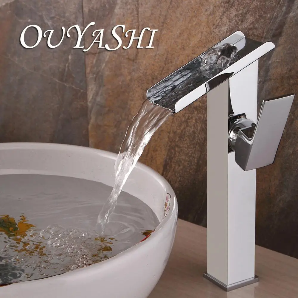 OUYASHI смеситель для раковины для ванной комнаты, одноместный кран с одним отверстием, современный водопад, холодная и горячая столешница, водопроводный кран