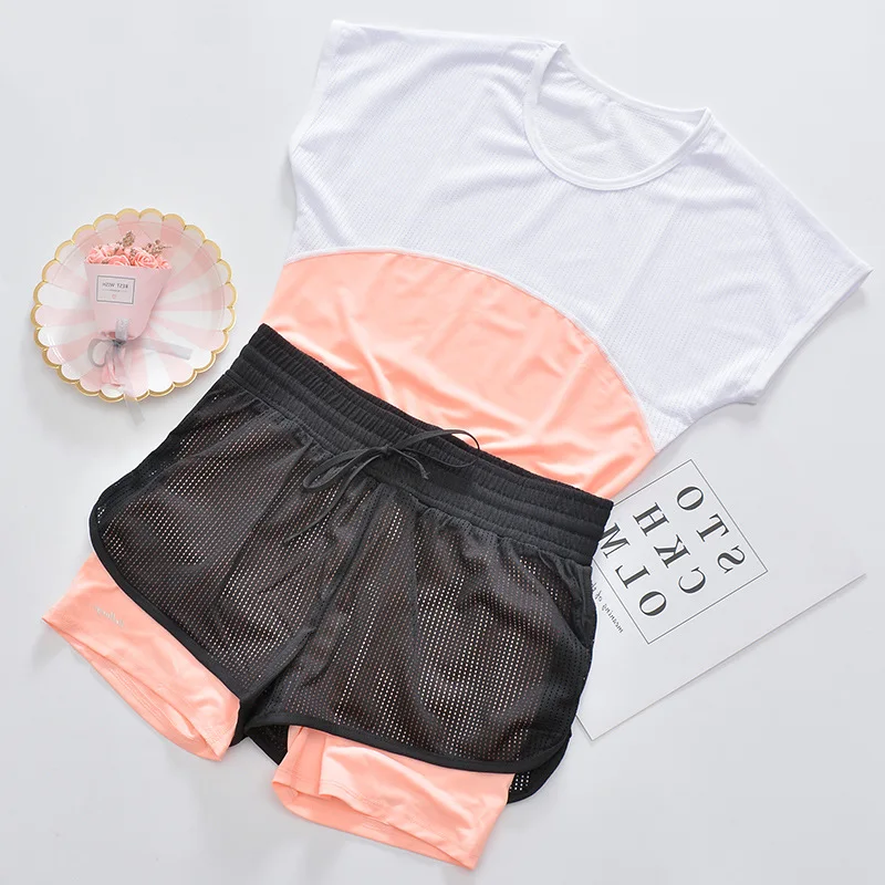 

Mesh T-shirt Sports Set Yoga Clothes Two-Piece Set Loose Fitness Breathable Women's Quick-Dry Running Homewear Set