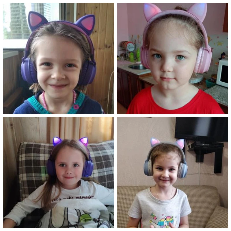 Foldable 5 0 LED cat ear Bluetooth headset for kids and young noise canceling headphone TF card holder 3 5mm plug with mic