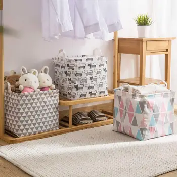 

Large Canvas Laundry Basket Foldable Bag Sundries Clothes Organizer Waterproof Laundry Hamper Kids Snacks Toys Storage Basket