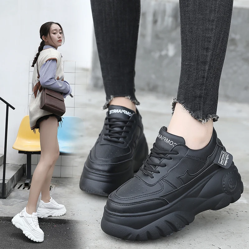 Новые женские кроссовки на платформе кожаные трендовые женские кроссовки на толстой подошве женская спортивная обувь на высоком каблуке Женская обувь, увеличивающая рост
