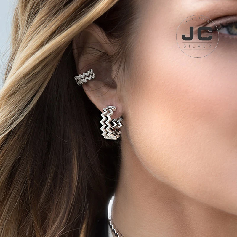 New Fashion Charms Silver 925 Original Engraving,Up And Down Sliding Mono Ear Jacket For Women Mono Zircon Glamour Jewelry Gift