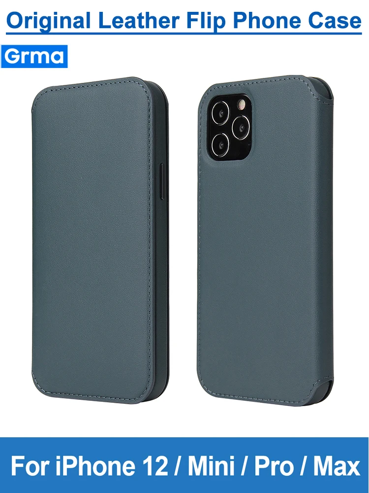 

Grma Genuine Leather Wallet Card Holder Pocket Flip Phone Case For Apple iPhone 12 Mini 12 Pro Max Full Cover Protective Cover