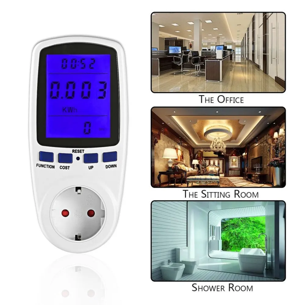 230V 50Hz LCD Digital Wattmeter Current Frequency Voltage Meter With Backlight Power Meter Tester Monitor Analyzer EU Plug