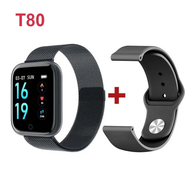 t80 BK add strap Смарт-часы T80 IP67 водонепроницаемые P68 P70 серии 4 Смарт-часы для Apple iPhone Android монитор сердечного ритма педометр часы - Цвет: t80 BK add strap