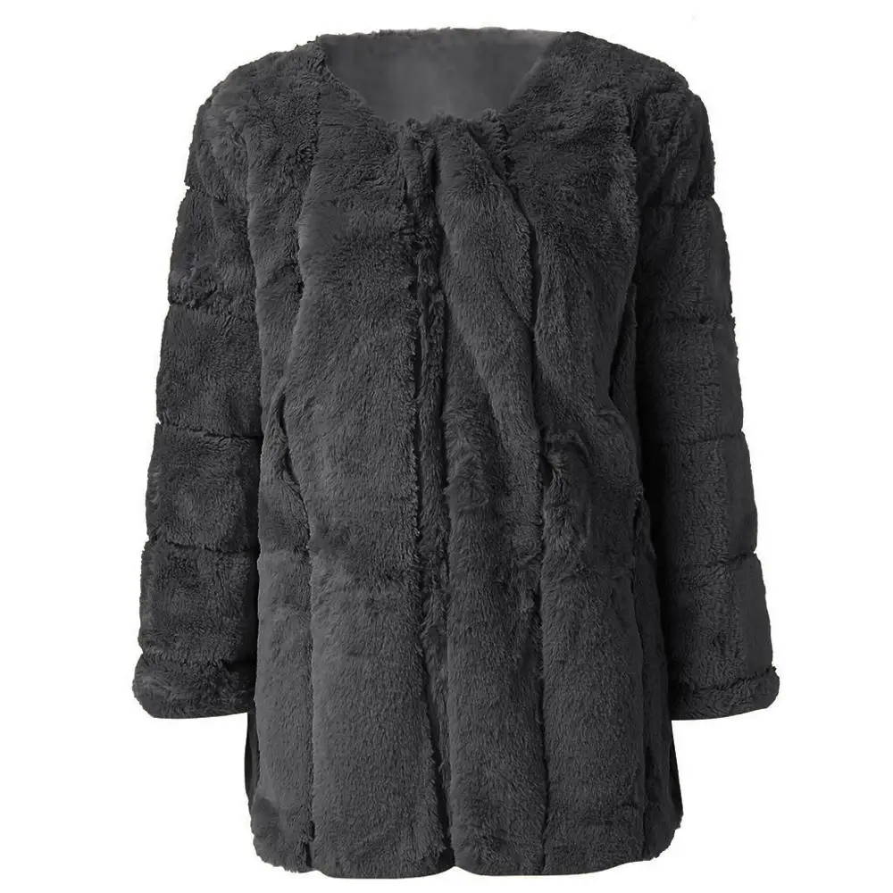 Куртка из искусственного меха размера плюс, пальто, женская одежда, повседневная черная флисовая верхняя одежда, меховые куртки с длинным рукавом, зимние пальто, белое пальто