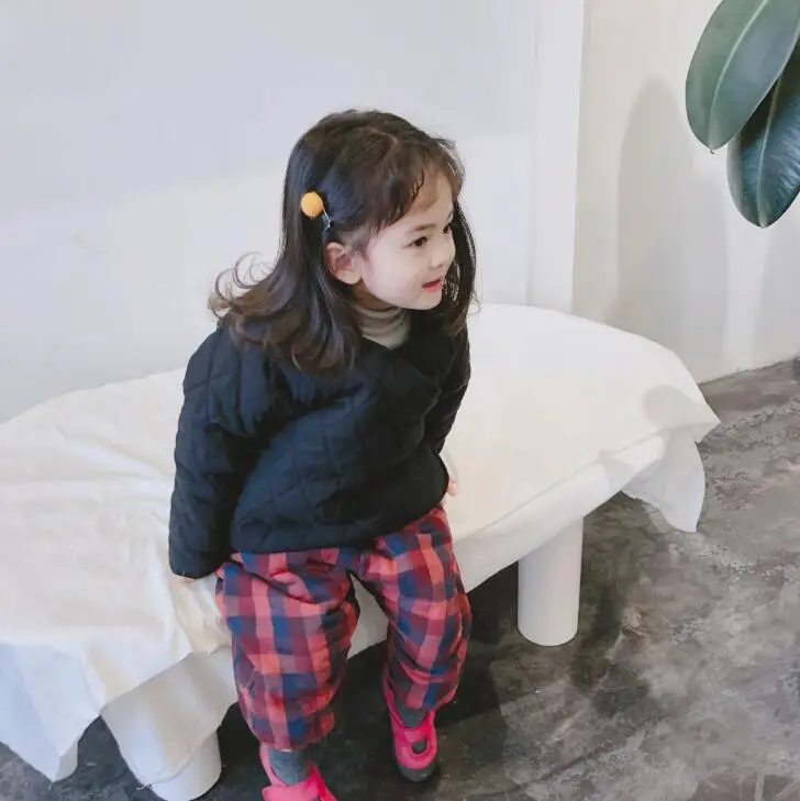 New Girls Boys Plaid Pants Thicken Winter Fashion Kids Long Pants 2-7T PQ999