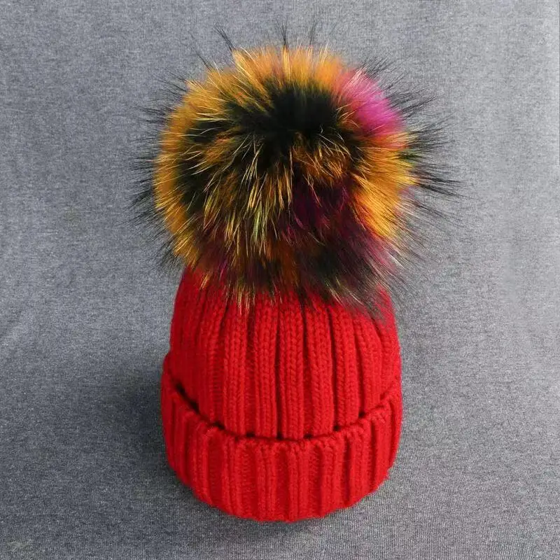 Зимняя кепка для мальчиков, девочек Gorro, защищающая малыша от солнца и Лана шерсти Цвет меховым помпоном, головные уборы, вязаная шапка, детская зимняя теплая шапка Для женщин Головные уборы Skullies
