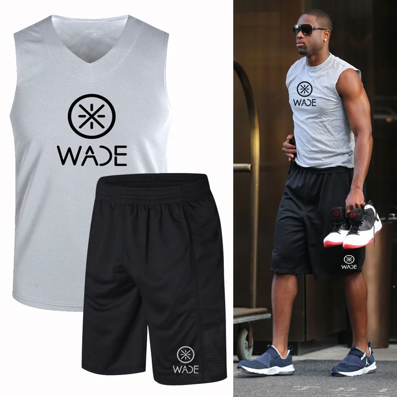 

Wade Sports Set Men Summer Sleeveless Running Vest Shorts Loose-Fit Sports Clothing Wicking Breathable Workout Clothes