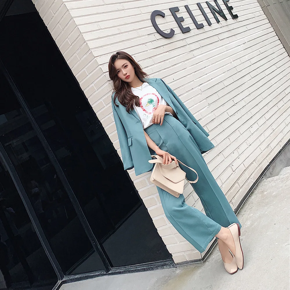 

Photo Shoot + Video + Big Picture Slimming Suit WOMEN'S Suit High-waisted Loose Pants Suit Two-Piece Set Western Style by Age Se