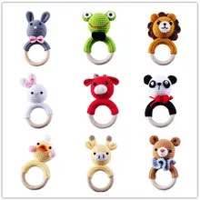 

Baby Wooden Teether Ring DIY Crochet Animal Rattle Bracelet Infant Teething Nursing Soother Molar Toys for Newborn Shower Gifts
