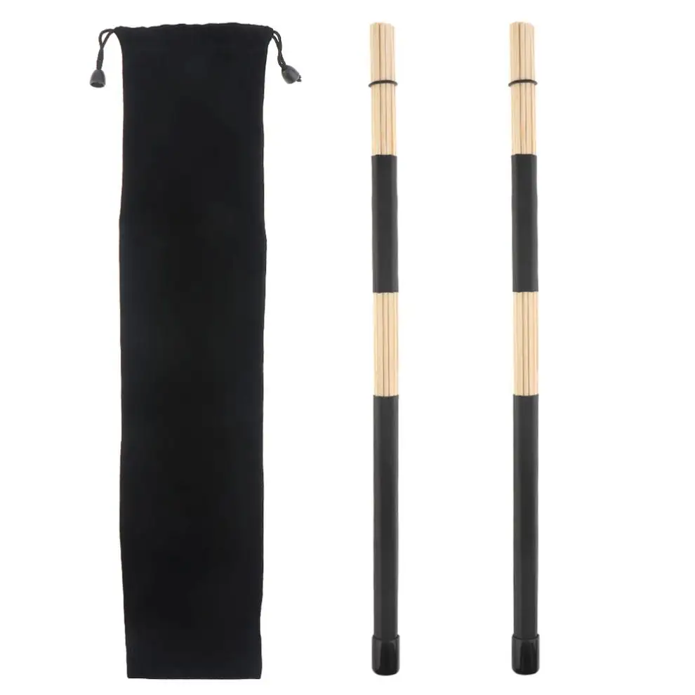 Барабанные палочки 1 пара 40 см 15,7 дюймов джазовые ударные щетки черная резиновая ручка бамбуковые палочки с бархатной сумкой