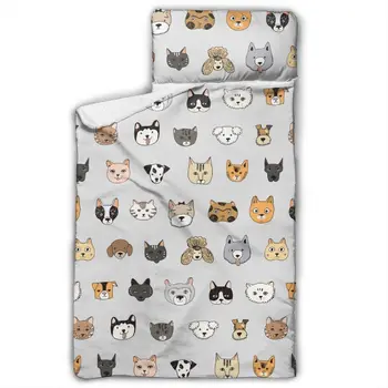 

Cats And Dogs Animal Pattern Nap Mat with blanket and Pillow for Toddler Baby Girls Portable Rolled Travel Blanket