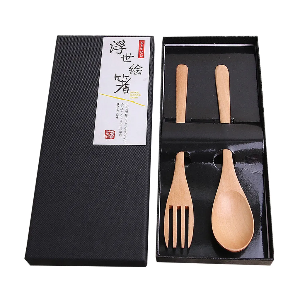 New Japanese Style Vintage Wooden Chopsticks And Spoon Tableware 5pcs Set
