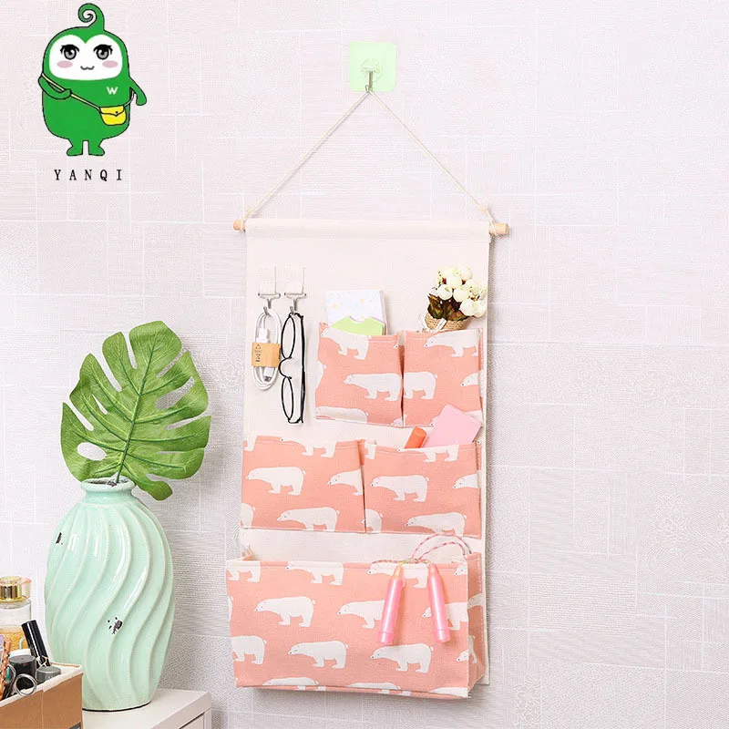 Five Pocket Storage Bag Hanging Bag Fabric Hanging Storage Bag Hook Storage Bag Wardrobe Door after Hanging Storage Bag