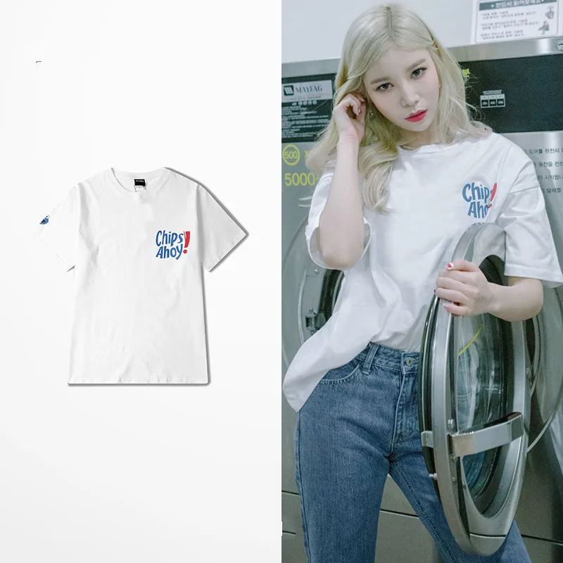 

Summer Ins Tide Brand Chips Ahoy Print T-shirts Men Hip Hop Skateboard Men T Shirt White Yellow Color Casual Tee Shirt Homme