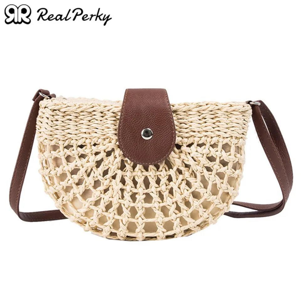 

REALPERKY Women Fashion Handmade Woven Straw Bags Handbags Female Summer Bohemian Rattan Beach Bags Ladies Shoulder Crossbody