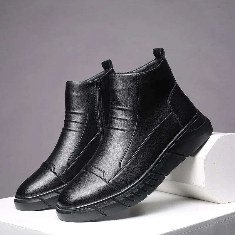 Г. Новые мужские ботинки осенне-зимняя мужская обувь из искусственной кожи на молнии, Повседневная Высокая обувь мужская хлопковая обувь на резиновой подошве