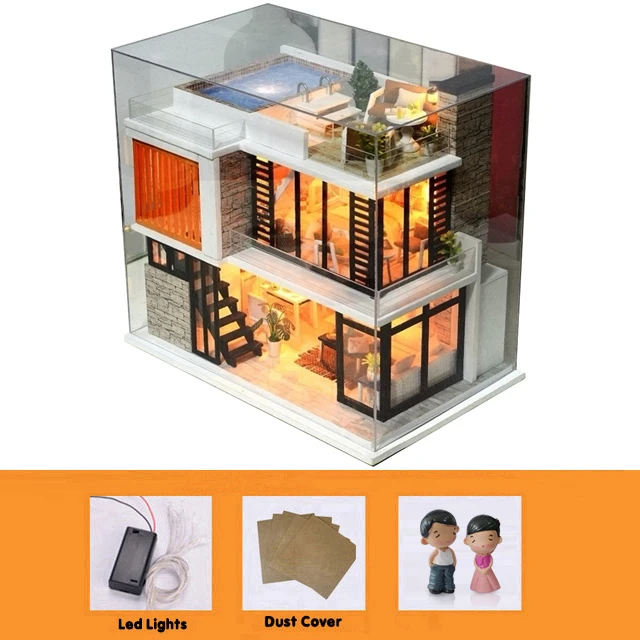 Doll House Wooden Furniture Diy House Miniature Box Puzzle Assemble 3D Miniaturas Dollhouse Kits Toys For Children Birthday Gift 7