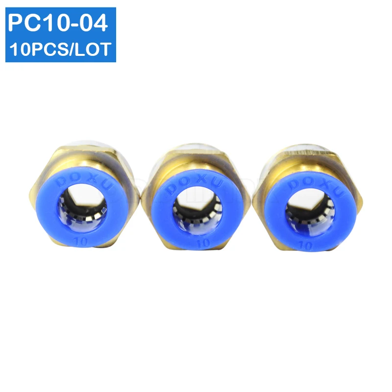 10 шт BSPT PC10-04, 10 мм до 1/2 'пневматические соединители мужские прямые фитинги в одно касание