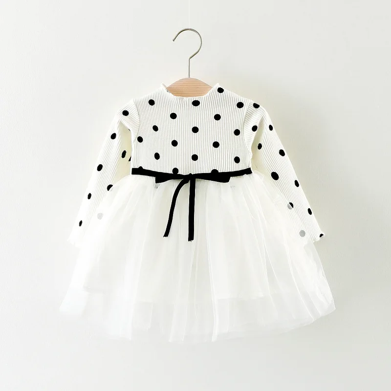 

LOOZYKIT Baby Spring and Autumn Girls Dress Baby Long Sleeve Dot Splicing Mesh Skirt Korean Princess Dress Girl Tutu Dress