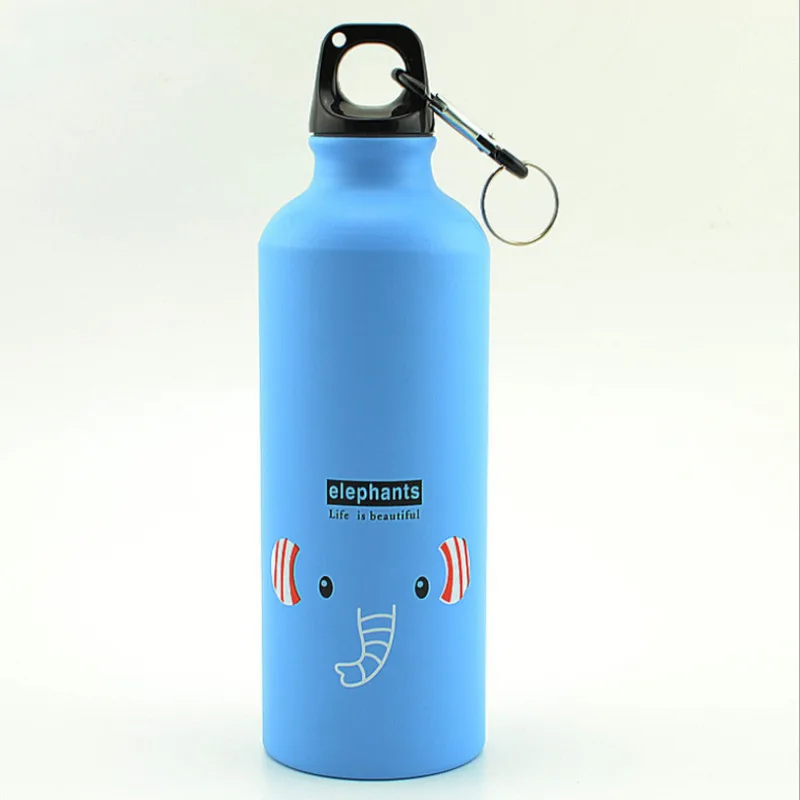 1 шт. 500 мл велосипедная алюминиевая бутылка для воды с милым мультяшным рисунком, спортивный чайник, бутылка для воды для бега в тренажерном зале, бутылка для альпинизма - Цвет: Blue elephant