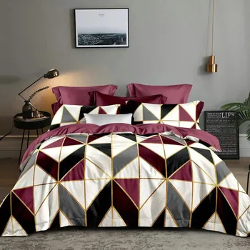 

Denisroom Bedding Set Red Duvet Cover Comforter Bed Cover Geometry Quilt Cover 05#