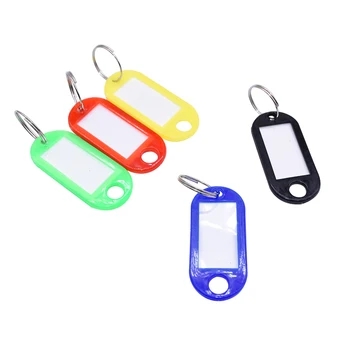 

50pcs/lot Key ID Label Tags Plastic Keychain Luggage ID Tags Labels Split Ring Key Rings With Name Cards For Event Party Favors