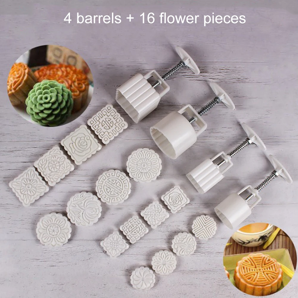 

Square/Round Mooncake Mold Hand Pressure Maker Mould with Flower Stamps Plastic Cookies Cutter MYDING
