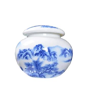 

Landscape Blue and White Porcelain Ceramic Tea Box with Gift Box Tea Caddy Coffee Beans Powder Container Food Seal Storage Jars