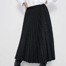 ZA Женская однобортная юбка, черная плиссированная драпированная юбка с боковой пуговицей, вечерние юбки, подарок для покупок