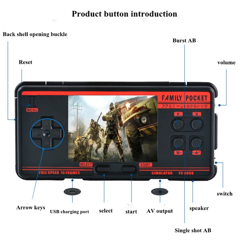 New FC3000  V3 Handheld game Player 3 inch HD IPS screen Support 8 emulators Built in 2000+ classic games Handheld game console