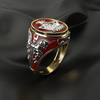 

New Design Metal Horse Crown Pattern Finger Ring Fashion Jewelry Red Geometric Wedding Rings for Men Women Z5M506