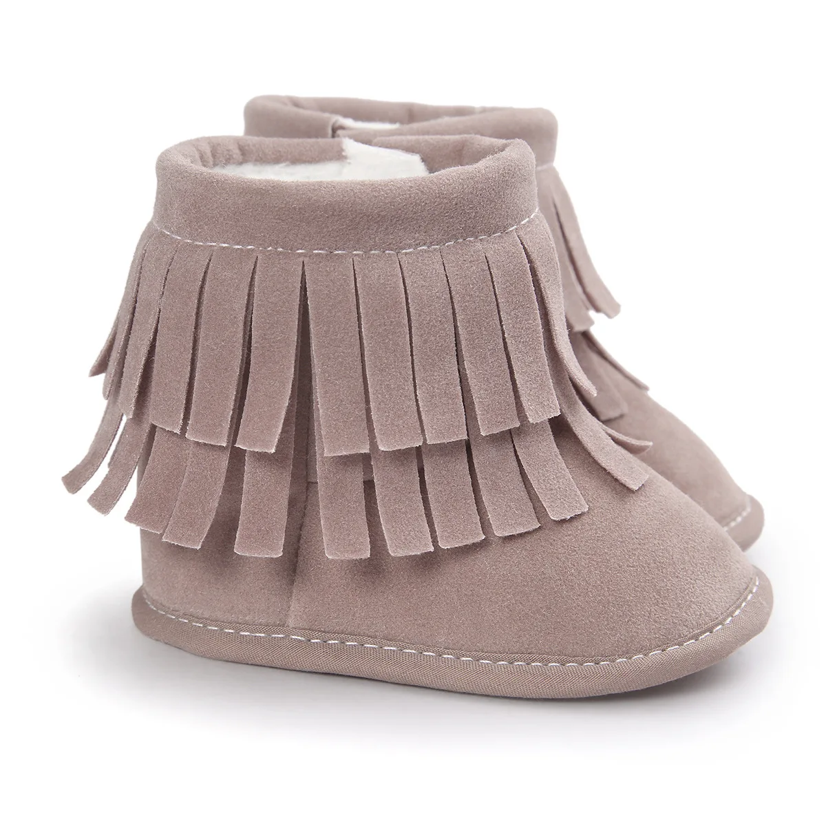 Детская обувь для маленьких девочек модные женские утепленные зимние сапоги с бахромой; ботинки; женская обувь на низком каблуке; однотонная Цвет новорожденных мягкая подошва для малышей; для девочек от 3 до 12 мес