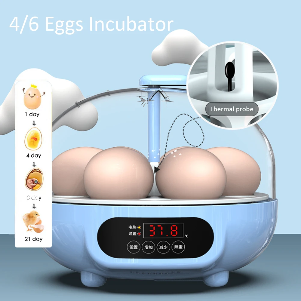 4/6 Egg Incubator Chicken Fully Small Automatic Smart 21Day Fast Hatchery Machine Quail Bird Brooder Farm Animal Supplies Tray |