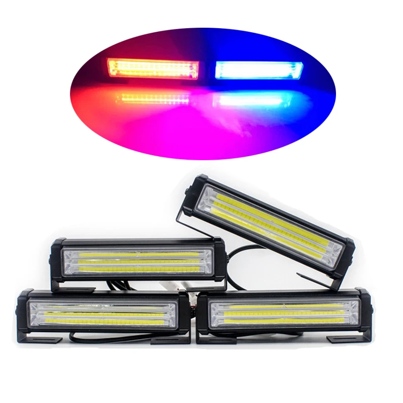 

4 COB Car Grille Led Strobe Flashing Light Red Blue White Emergency Fireman Police Flash Led Lamp Auto Warning Light Car Styling