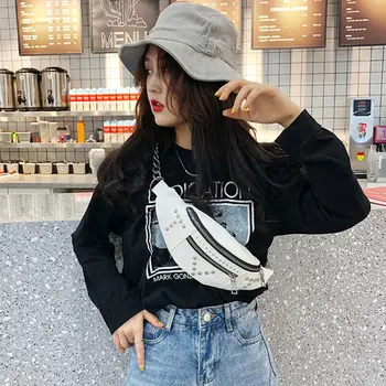 

2019 Men PU Leather Waist Bag New Fashion Women Rivet Chest Bag Unisex Travel Waist Bags Ladies Belly Pack Handbag Phone Pouch