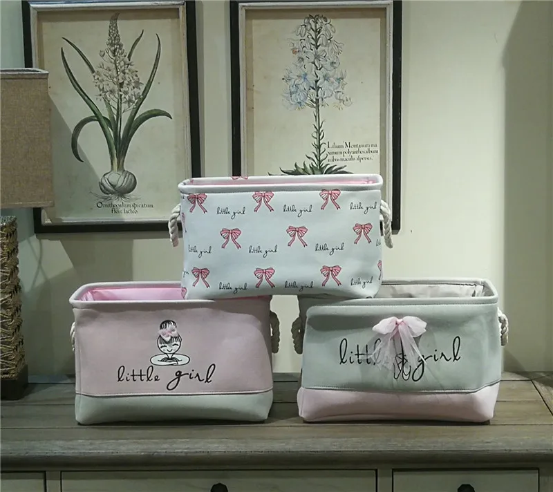 Pink laundry basket dirty clothes cotton ballerina girl bow printed toys organizers home store and organize