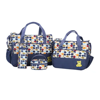 

5Pcs Diaper Bag Baby Changing Diaper Nappy Bags Adjustable Shoulder Belt Mummy Mother Handbag Multi-functional Bag Set