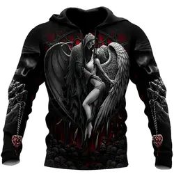Reaper Sudadera con capucha para hombre, suéter con estampado 3D de Calavera, Ángel y demonio, ropa de calle informal holgada Unisex, para primavera y otoño