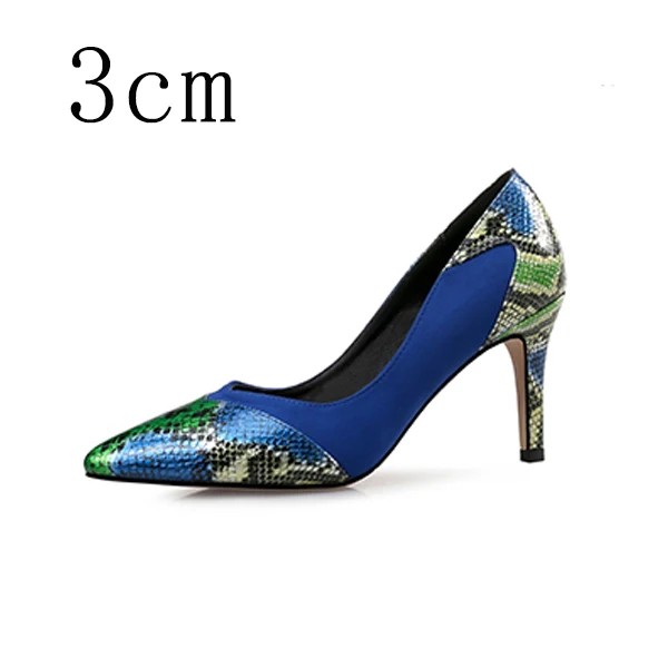 Женская обувь из натуральной кожи; роскошные женские туфли-лодочки на высоком каблуке; свадебные туфли с острым носком; демисезонные модельные туфли на каблуке; большой размер 44 - Цвет: Blue Pumps 3cm