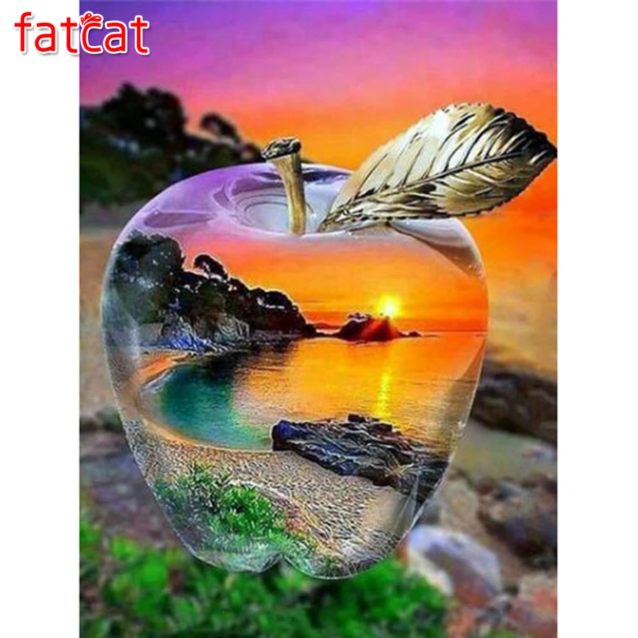 Квадратная мозаика для вышивки крестиком FATCAT Пляжная вышивка закат в яблоке 5D