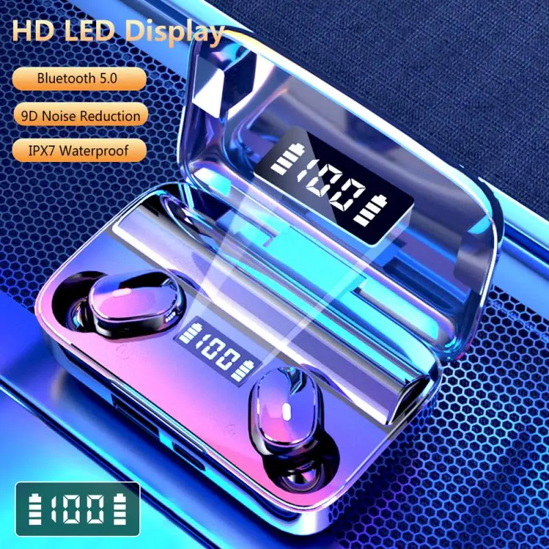 

Bluetooth 5.0 Headphones LED Wireless Earphone TWS Earbuds 9D Noise canceling HIFI Sports Gaming Headset for mobile phones