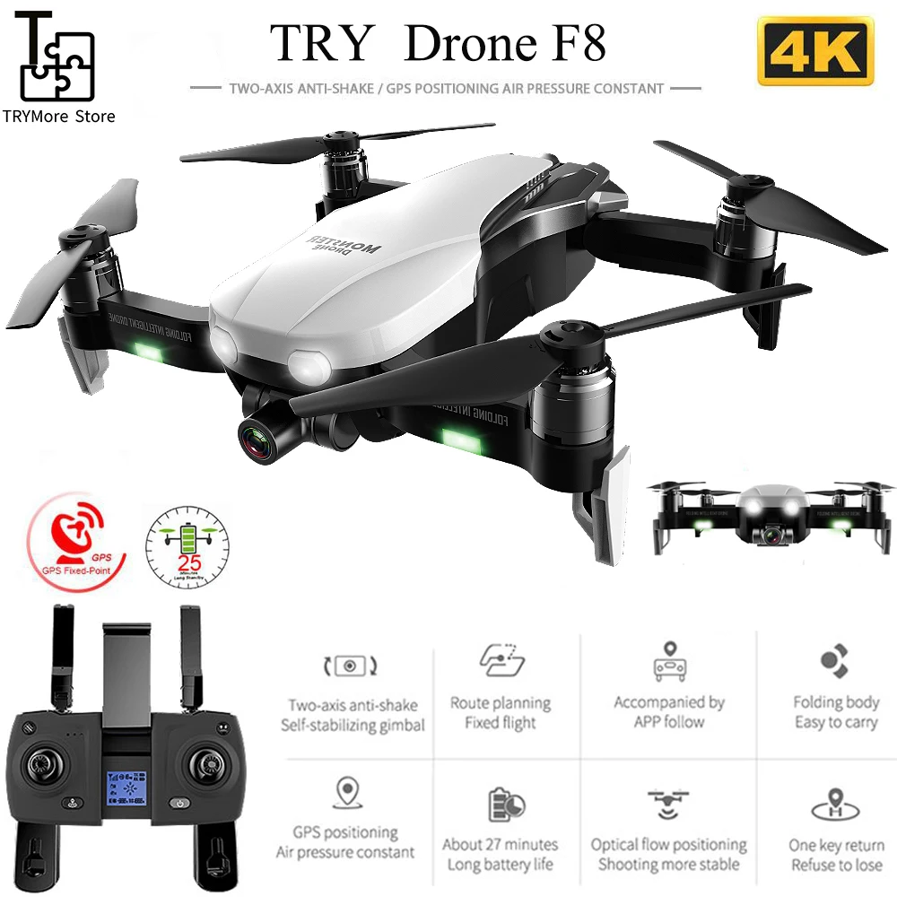 

Drone F8 With Gps 4k Hd Camera Two-axis Anti-shake Self-stabilizing Gimbal Rc Drone Wifi Fpv Foldable Quadcopter Brushless Drone