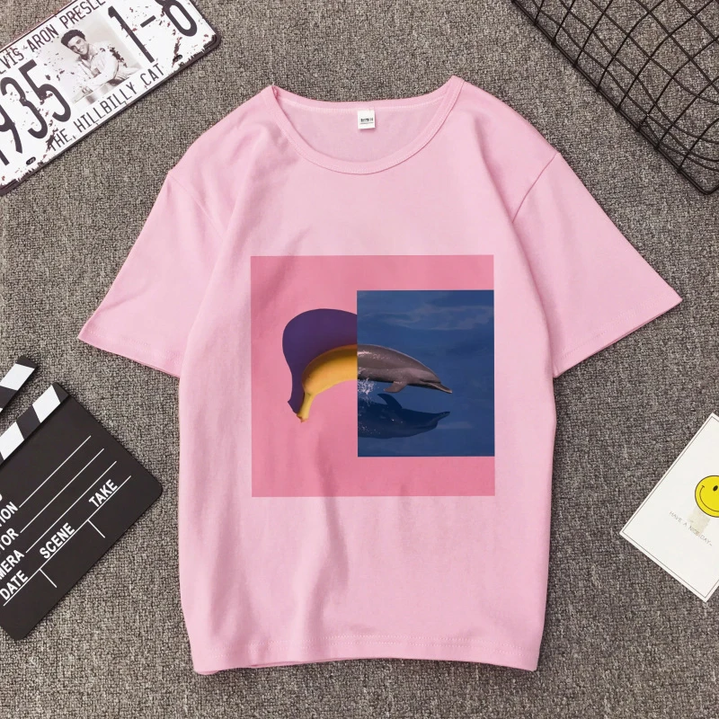 2786-Pink Модные женские розовые абстрактные эстетические художественные головоломки печати Harajuku корейский стиль каваи Vogue Повседневная Свободная футболка с коротким рукавом - Цвет: 2786-Pink