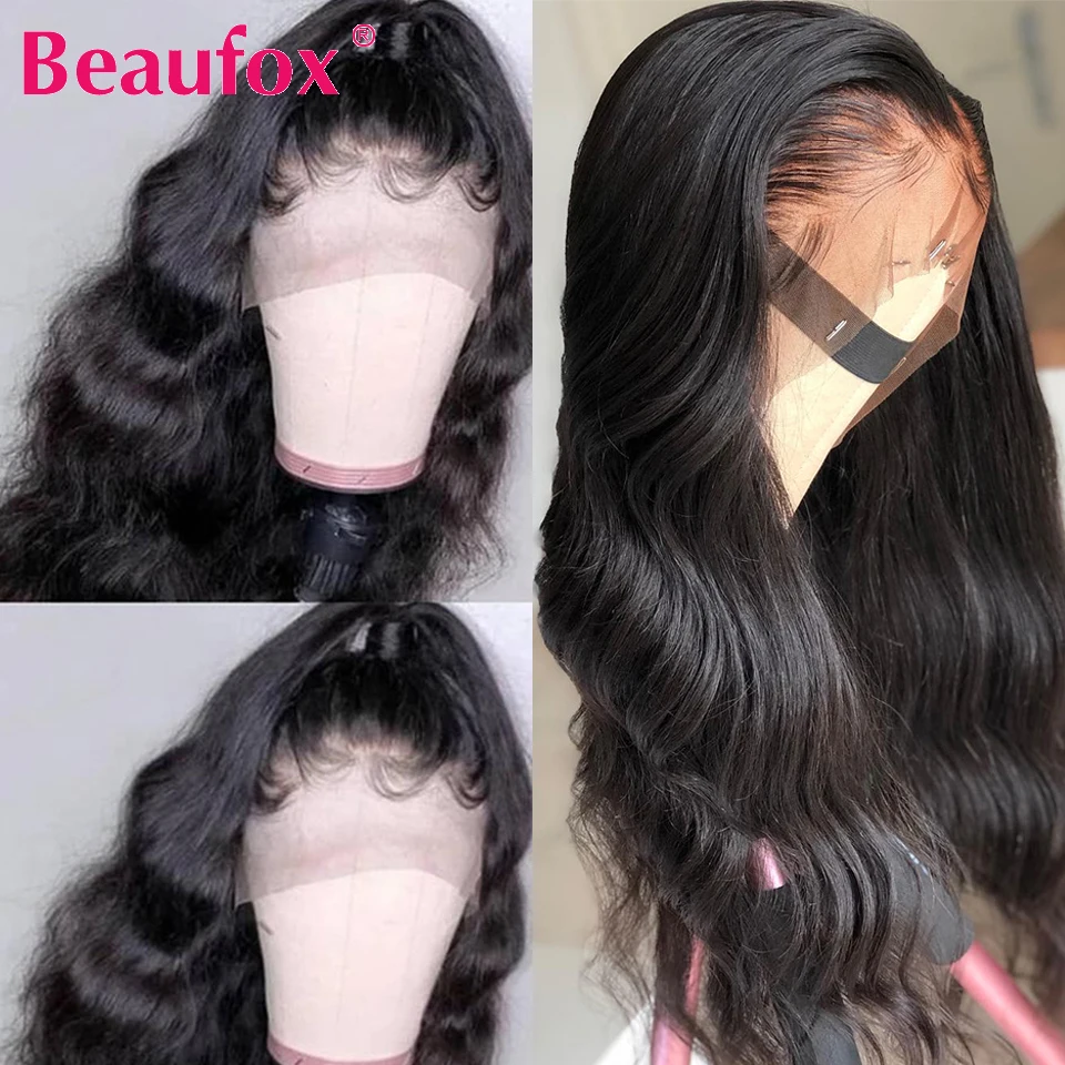 Beaufox объемные волнистые парики из натуральных волос на кружевной основе для женщин, перуанские 360 кружевных фронтальных париков, предварительно выщипанные Детские волосы, плотность 150